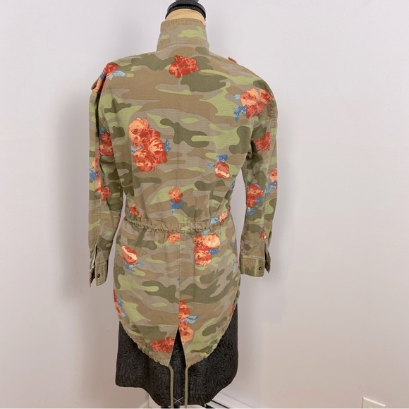 Army Green Camouflage Rose & Blue Floral Utility Anorak Jacket Size S - Picture 7 of 11